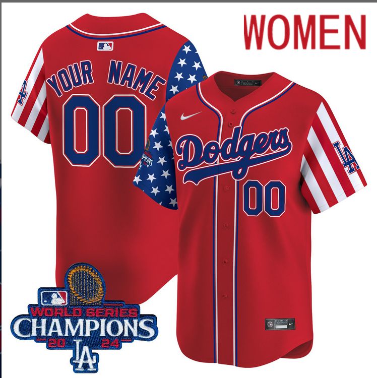 Women  MLB Los Angeles Dodgers Custom American Style red 2024 World Series Champions  Limited Jersey